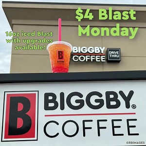 3...2...1...BLAST OFF! 🚀 It's $4 Blast Monday! Grab a 16oz iced Blast for $4 all day and get the rocket boost you need to kick off the week. Upgrades available! | BIGGBY Trenton