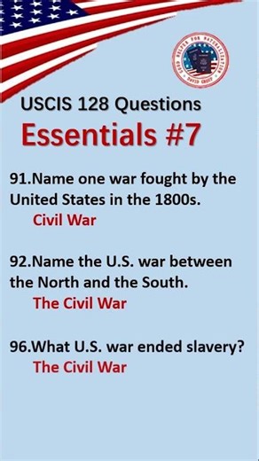 【English】USCIS Essentials#7: “Civil War ” Answers 3 Questions USCIS, civics test,