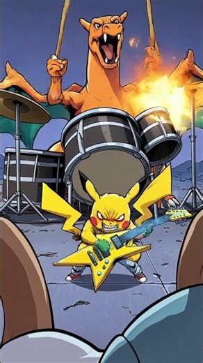 Pokemon heavy metal concert Pikachu guitar Charizard drums #pokemon #heavymetal #pikachu