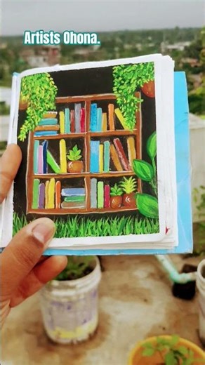 Cute Bookshelf art.📚🌿#like #art #workingartist #artandcraft #subscribe #painting #likedrawing