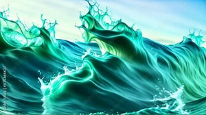 ocean sea wave background with swirling wavy pattern, flowing lines, blurry waves, liquid blue, green, turquoise fluid. motion waves water and splash, spray, drops. looped animation. seamless footage.