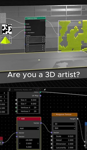 Joe Bowers on Instagram: "Blender Geometry Nodes can be hella intimidating. But enter the Dojo for elite class interactive tutorials that are easy to follow and fun to play with! #blender #blender3d #geometrynodes #3dart #3dartist #generativeart #procedural"