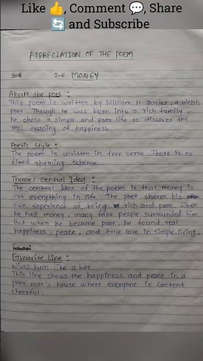 Class 12th English Appreciation of the poem 🔥| 2.6 Money | Maharashtra board| #exam #boardexam |