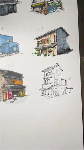 Japanese Retro Building Sketch｜木造の古い家を描く