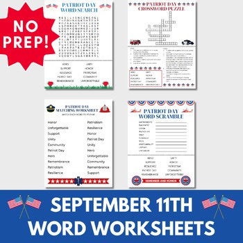 September 11 Printable Word Search Activities