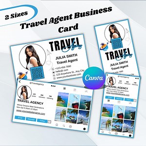 Travel Agent Business Cards, Instagram Business Card, DIY Canva Business Card Travel Agent, QR Code Business Card, Editable Canva Template - Etsy