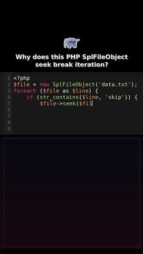 Why does this PHP SplFileObject seek break iteration? #phpperformance
