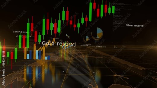 Gold and silver reserve charts and graphs diagram seamless and loopable 3d concept animation
