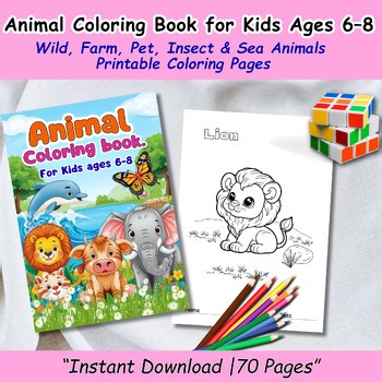 Animal Coloring Book for Kids Ages 6–8 | Wild, Farm, Pet & Sea Animals Printable