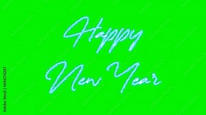 Festive happy new year animation with dynamic burn effects on green screen