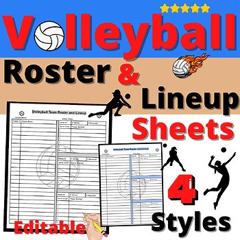 Volleyball Team Roster and Lineup Sheets Editable