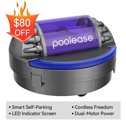 Poolease Cordless Robotic Pool Cleaner, Automatic Pool Vacuum with 2L Large Debris Bin, Self-Parking, for In-Ground & Above Ground Pools