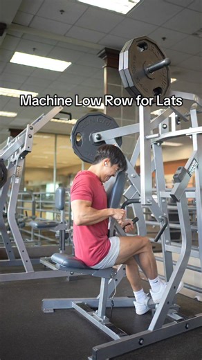 Just like in the name, the proper arm path when doing a machine low row to bias your lats is to keep the arm “low” and row closer to your belly button rather than your chest. Which means, you should adjust the seat to the height where the handle naturally follows that arm path. If you end up finishing higher than your belly button, then the seat is likely too low #fyp #Fitness #gym #bodybuilding | Physique
