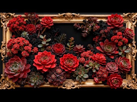 Red Succulents in a Golden Frame 🌵❤️ | 4K Frame TV Art | Modern Botanical TV Wallpaper