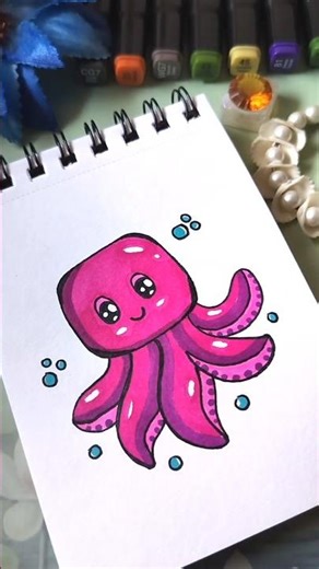 Cute Octopus Drawing 🐙💜 | Easy Cartoon Sea Animal Art for Kids | Adorable Octopus Drawing Tutorial
