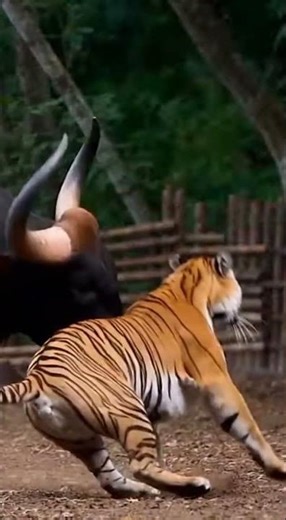 Tiger Counterattacks Bull | Realistic Fierce Clash Unfolds #wildlife #nature #animals