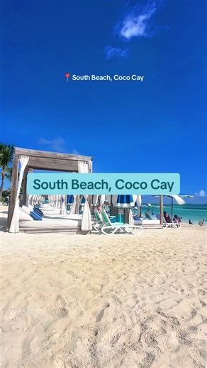 Spending the day at Royal Caribbean’s private island, Coco Cay? South Beach is your spot for relaxing on the beach, or playing beach games like soccer pool and volleyball! South Beach also has overwater cabanas for rent! #cruise #cruisetok #cococay #royalcaribbean #cruiseaddict