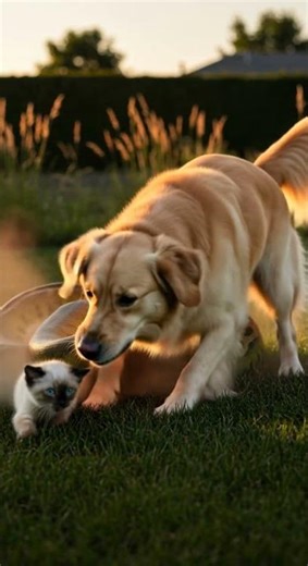 Golden Retriever Saves Kitten from Python—Sunset Showdown!#sunsetrescue #kittenhero #dogvsnake