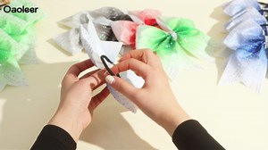 OAOLEER 6pcs 7" Large Glitter Cheer Hair Bows for Cheerleader, Black Gradient Rhinestone Shiny Cheer Bow with Ponytail Tie Holder for Girls Softball Cheerleader (Black)