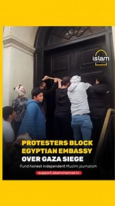35K views · 2.8K reactions | Activists blocked the Egyptian Embassy gate in London, denouncing Egypt's role in the Rafah crossing closure amid rising famine and Israeli aggression in Gaza. The protest is part of growing demonstrations across Europe demanding an end to the siege. Fund honest independent Muslim journalism: https://support.islamchannel.tv | Islam Channel | Facebook