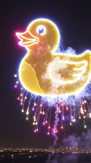 ✨ Giant Glowing Duck Drone Show! 🐥 (Full Cinematic View) #Droneshow #AIDrone #NeonDuck #Technology