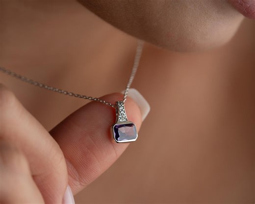 Ruby Cut Birthstone Necklace, Custom Birthstone Pendant, Dainty Birthstone Jewelry, May Emerald Necklace, Sapphire Charm Pendant - Etsy