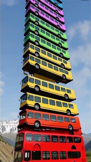 Mixed Rainbow Colourful Buses Fall Crash 😱 | Insane BeamNG Crash #shorts