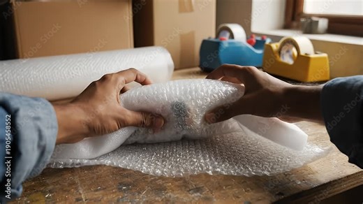 Fast Paced Bubble Wrap Packing Demonstration For Shipping.
