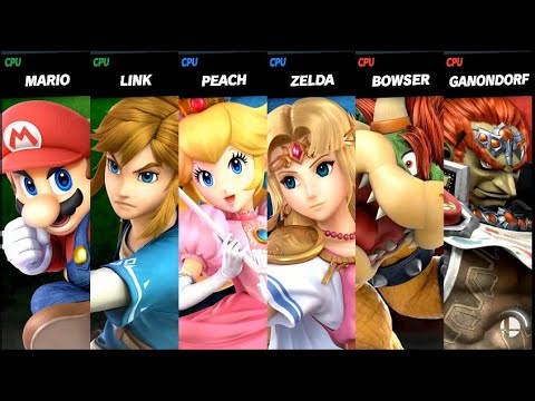 Mario and Link VS Peach and Zelda VS Bowser and Ganondorf LV 9 CPU Battle Super Smash Bros Ultimate