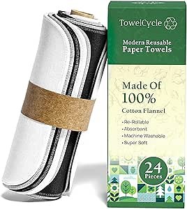Reusable Paper Towels (24 Pack) - 100% Cotton Hand Towels for Kitchen - Zero Waste Cleaning Cloths - Washable Paper Towels - Reusable Napkins Paper Towel Alternative - Eco Friendly Gifts