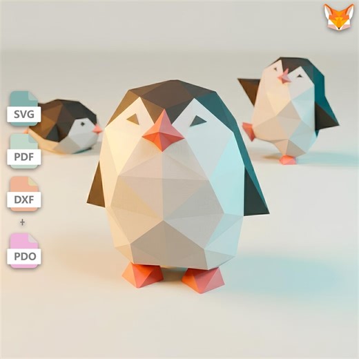 3D Penguin Papercraft Template in SVG, DXF & PDF Formats, Low Poly Penguin Paper Model, Sliding Diorama Animal Craft - Etsy