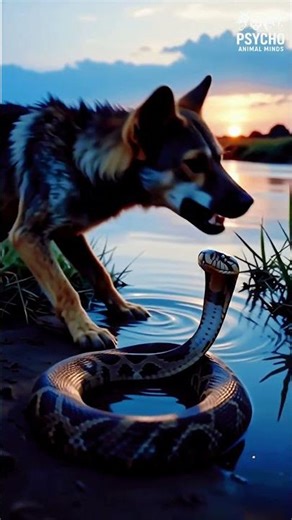 #shorts Street Dog vs Python at Riverbank. Intense Evening Scene.