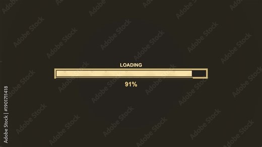 Progress bar animation shows loading status with clear indication of 100 percent completion in simple graphic design