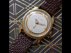c1955 Wittnauer Big Triangle Hand men's gold plated manual wind vintage watch with devil horn lugs!