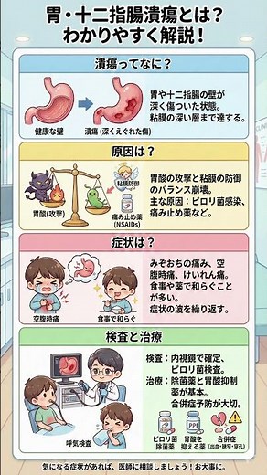 【10秒で健康】胃・十二指腸潰瘍とは？原因・症状・検査・治療までわかりやすく解説