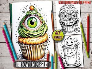 Spooky Halloween Dessert Coloring Pages: 47 Creepy Grayscale Treats (PDF Download) - Etsy