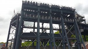 The Anderton Boat Lift in Northwich, Cheshire. This was our second visit with our friends, who were due to be with us on visit one, had it not been for them having Covid. So how disappointed were we to find that the centre is only open at weekends at the moment. So after a picnic in a hailstorm, I spied a Canal Trust employee who I smiled sweetly at, asking if they would be willing to let us in to watch a narrow boat go through the lift. We were so chuffed that they allowed us in; our personal t