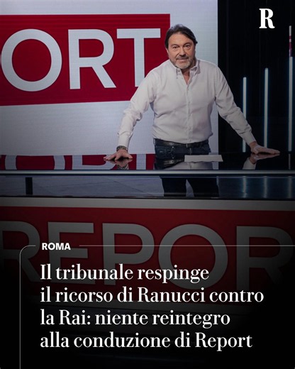 Il Tribunale del Lavoro di Roma ha rigettato il ricorso urgente presentato da Sigfrido Ranucci contro la Rai. Il giornalista aveva impugnato il provvedimento con cui, alla fine di agosto, l'azienda lo aveva rimosso dalla conduzione di Report, chiedendo di essere reintegrato alla guida della trasmissione. Il giudice ha respinto la richiesta cautelare, lasciando dunque invariata la situazione. L'articolo completo su Repubblica Roma #rep