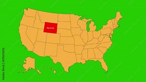Wyoming map animated video. Map Highlighted on the USA map with animation and colour with Green screen background in video format.