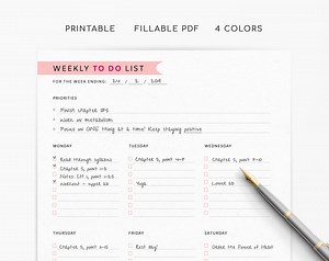 Weekly to Do List Printable, Free Fillable Weekly Planner PDF, Weekly to Do List Pad for Students, Cute Daily Planner for Week, Study Plan - Etsy