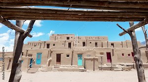 Oldest native American adobe houses in the USA. Taos Pueblo, USA