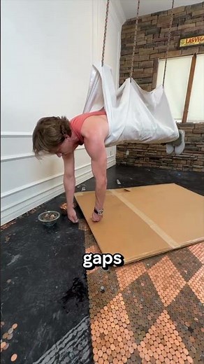 Making a floor out of coins.