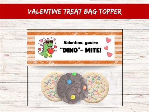 Valentine's Day Treat Bag Toppers, Dinosaur Valentine, Candy Bag Topper, Party Favors, Goodie Bags - Etsy