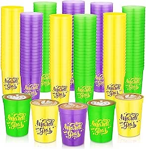Lallisa 120 Pcs Mardi Gras Plastic Cups Bulk, 8 Oz Reusable Drinking Cups, Mask Pattern Plastic Cups for Mardi Gras Party Carnival Favors