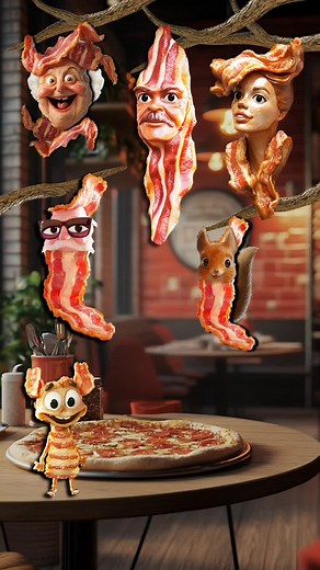 Bacon family goodbye🥓👶👩👨👵👴🐿️😆👋 #animation #aianimation #cartoon #bacon #family