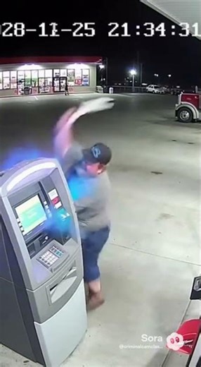 Truck Driver Loses It at ATM After Failed Withdrawal (Caught on Security Camera!) #robberyfail