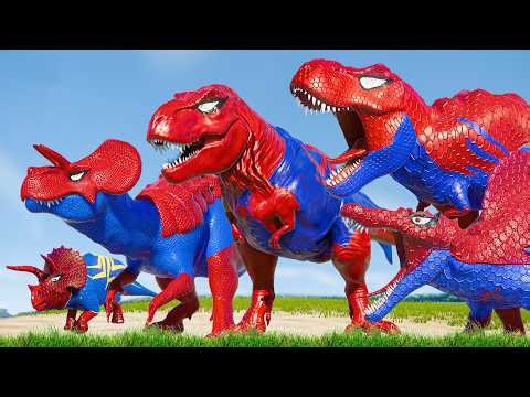 ALL RED Superhero Spider T-Rex vs Entire Red Dino Team | Ultimate Battle!