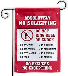 MAIANEY (12"x18") Funny No Soliciting Garden Flags No Soliciting Yard Sign No Trespassing Garden Flag Do Not Ring Bell Or Knock No Excuses No Exceptions Outside Decorations House Porch Double Sided