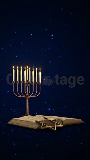 Starry Night Hanukkah Visualization with Menorah and Warm Candle Glow stock footage | Cinefootage