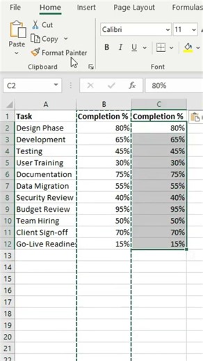 Create Progress Bars in Excel Without Any Add-ins 📊⚡ #excel #excelhack #exceltips #shorts